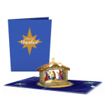 Blue Christmas card with a nativity pop-up scene