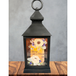 Black memorial lantern with floral print and remembrance text