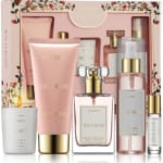 Wild Rose bath and fragrance gift set with pink and gold packaging