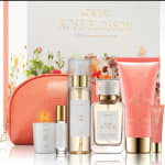 Rose Blossom beauty gift set with perfume, lotion, mist, candle, and pouch