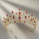 Jeweled gold tiara with red and clear stones