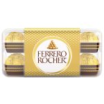 Ferrero Rocher chocolates in a clear plastic box