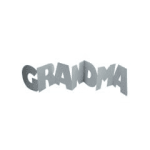 Gray cutout letters spelling GRANDMA on a white background