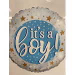 Round balloon with the words "It's a boy" and star pattern