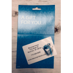 Blue floral gift card holder with a florist business card