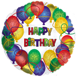Colorful birthday balloon wreath with "Happy Birthday" text