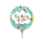 Round polka dot balloon with "thinking of you" text
