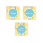 Three boxes of banana-shaped candies with blue labels