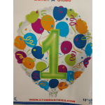 Number 1 birthday balloon with colorful balloon pattern