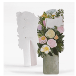 Floral card with pastel flowers in a vase-shaped holder