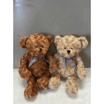 Two teddy bears with gingham bows sit side by side.