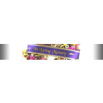 Purple sympathy ribbon with flowers and "In Loving Memory" text