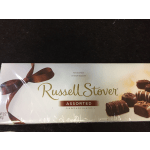 Box of Russell Stover assorted chocolates with a ribbon graphic