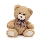 Plush teddy bear with a plaid bow on a white background