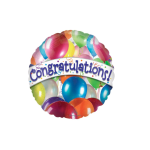 Round balloon bouquet with a "Congratulations!" banner