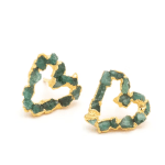 Earing with inlaid raw natural emeralds