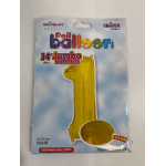 Packaged gold foil balloon shaped like the number 1