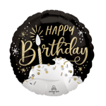 17" Black and White Cake Happy Birthday Mylar