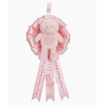 (Girl) Baby Birth Announcement Ribbon with Plush Teddy Bear
