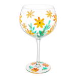 Painted Floral Wine Glass - Yellow