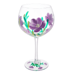 Painted Floral Wine Glass - Purple