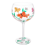 Painted Floral Wine Glass - Orange