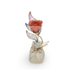 Preserved 5" Peach Rainbow Wing Fantasy Rose in Poly Resin Cube Stand