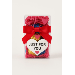 Heart-themed gift box with a red bow and "Just For You" label
