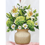 Mini Ivory & Sage Pop up Card bouquet Measures 5.5” high by 5” across