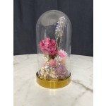 Dry Flower in Glass Dome - Red