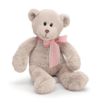 PLUSH SOFT BEIGE BEAR WITH SHEER RIBBON