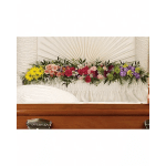 Colorful floral casket spray with roses, daisies, and carnations