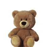 Brown teddy bear with cream muzzle and paw pads on a white background