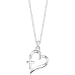 18K White Gold Faith Hope Love Cross and Heart Pendant Necklace