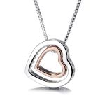 18K White and Rose Gold Two-Tone Crystal Heart Necklace Inscribed "Love You"