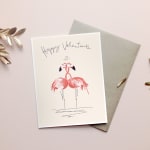 Happy Valentine`s Flamingo Card-BLANK