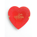Heart-shaped red chocolate box with gold lettering
