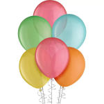 Cluster of colorful balloons with curled ribbons