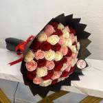 50 Roses - White, Red, And Pink With Glitter And Black Wrapping Paper