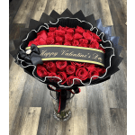 50 Red Roses Bouquet With Happy Valentine’s Day Banner On The Top
