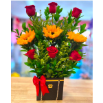Chanel Basket With Red Roses And Sunflowers –Black