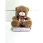 Light Brown Bear Pink Bow with White Hearts