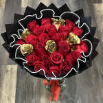 25 Red And Gold Roses Bouquet