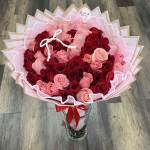 50 Roses – Red And Pink Roses With Bow On The Top