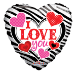 18" I Love You - Zebra Print Balloon
