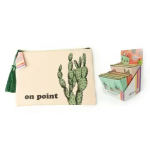 Cactus-themed pouch with a green tassel and matching display box