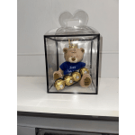 Small transparent box with teddy bear and mini metal crown, Ferrero Rocher chocolates