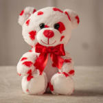 7.5" Heart Print Bear White