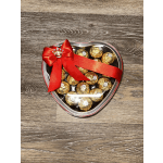 Ferrero Rocher chocolates, heart-shaped box with ribbon and mini metal crown