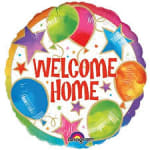Round welcome home balloon with colorful stars and balloons on a white background